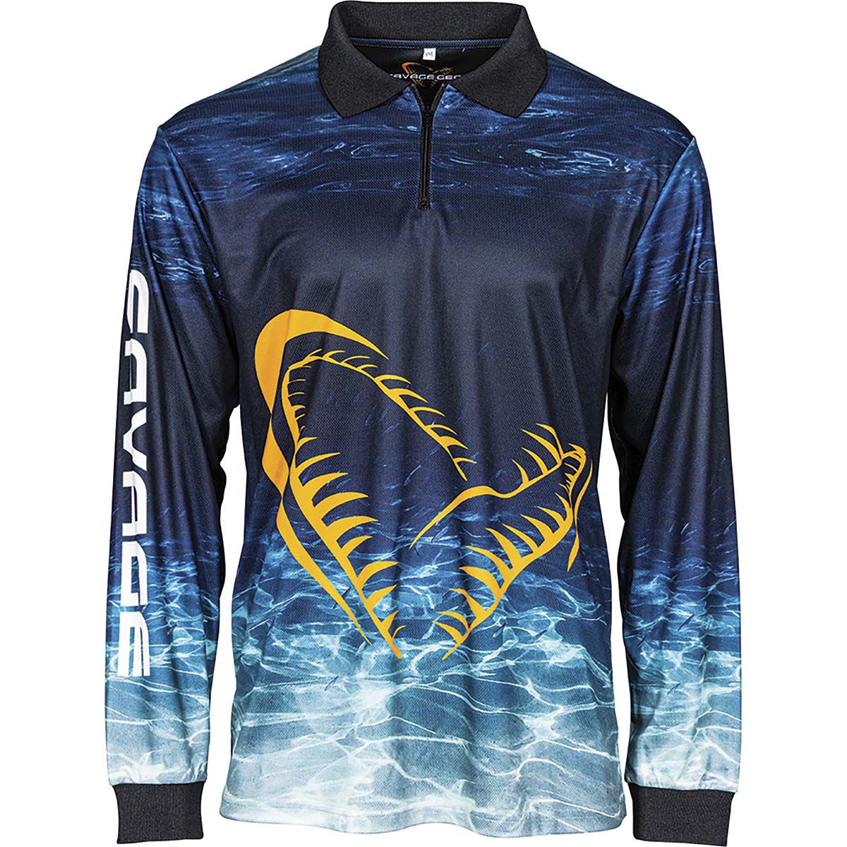 Savage Gear Men's Fishing Shirt Deep Blue with Orange Logo Print, Blue, bcf_hi-res