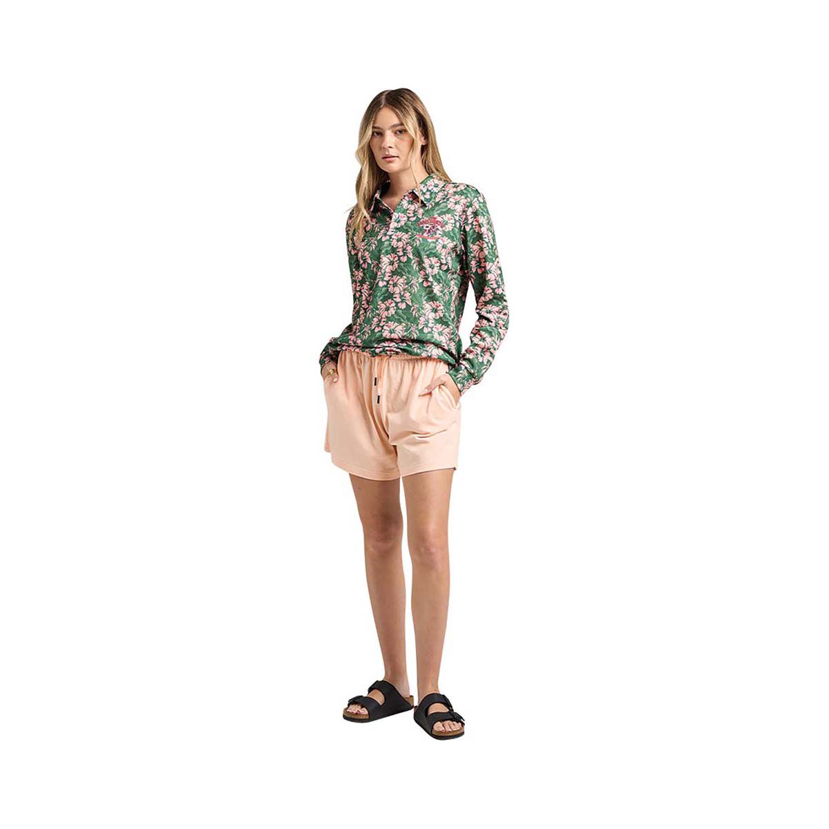 The Mad Hueys Women&rsquo;s Tiki Anchor Fishing Shirt Peach Green XS, Peach Green, bcf_hi-res