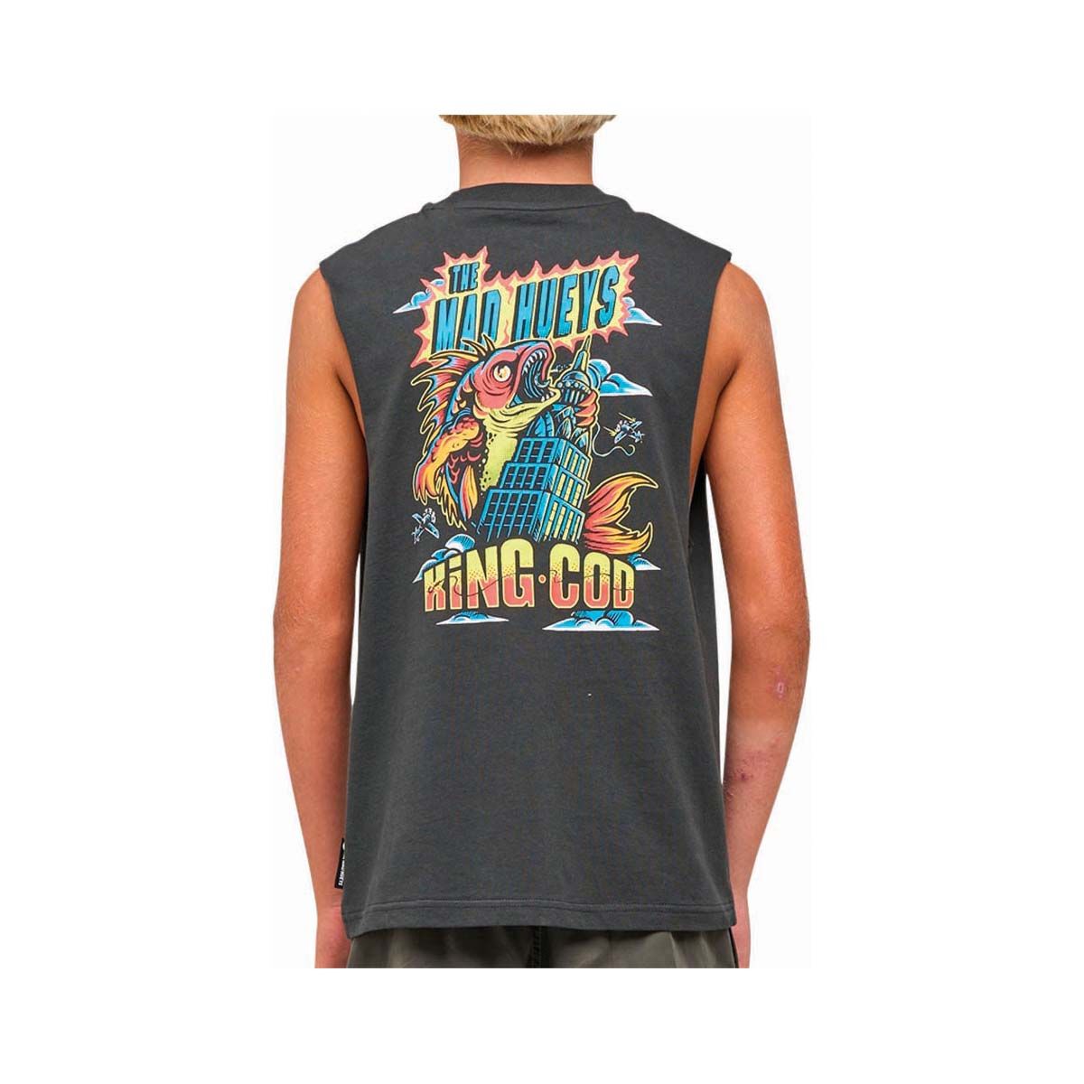 The Mad Hueys Youth King Cod Muscle Tank Vintage Black 8, Vintage Black, bcf_hi-res