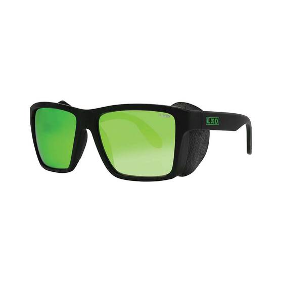 LXD Unisex Caspian Brooksy Sunglasses Matt Black with Green Mirror Lens, , bcf_hi-res
