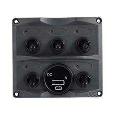 Bowline Switch Panel 5 Gang Voltmeter Black, , bcf_hi-res