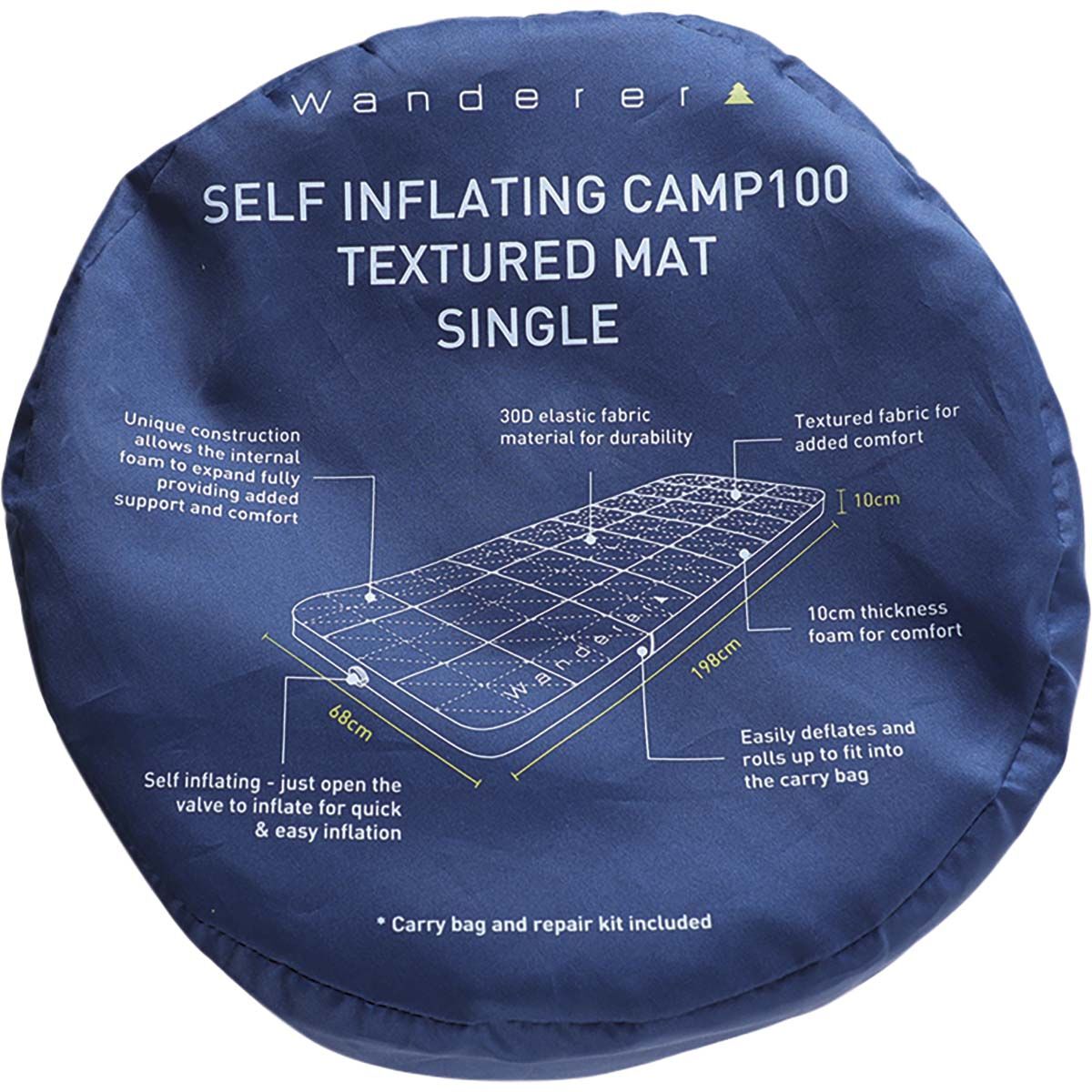 Wanderer Camp100 Textured Self-Inflating Bonded Single Mat, , bcf_hi-res