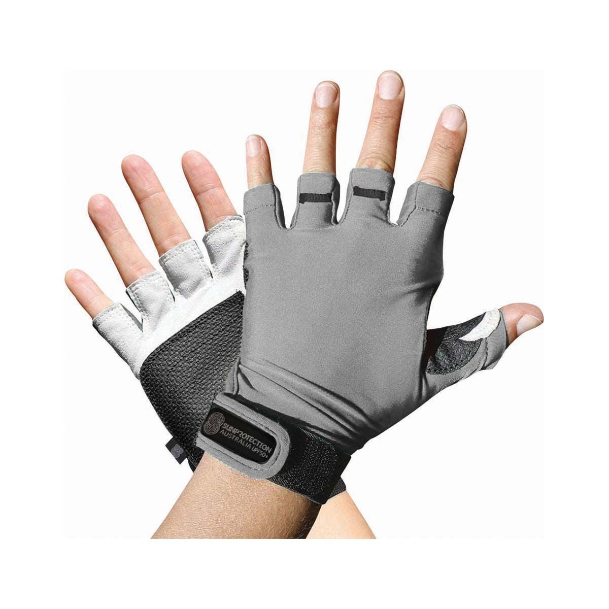 Sun Protection Australia Unisex UPF50+ Sports Gloves, Silver, bcf_hi-res