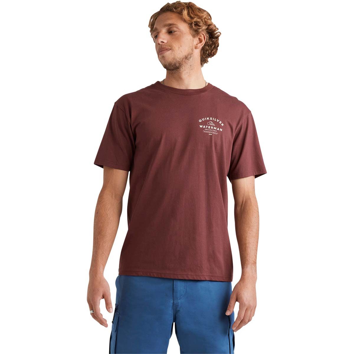Quiksilver Waterman Men&rsquo;s Outer Seas Short Sleeve Tee, Red Mahogany, bcf_hi-res