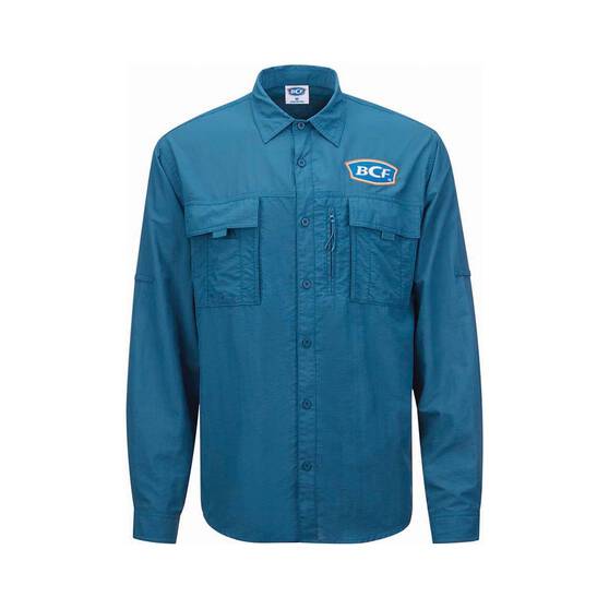 BCF Men’s Long Sleeve Fishing Shirt, Blue / Coral, bcf_hi-res