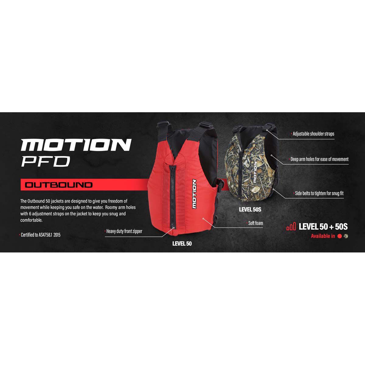 Motion Adults Kayak Outbound Level 50S PFD Camo, Camo, bcf_hi-res