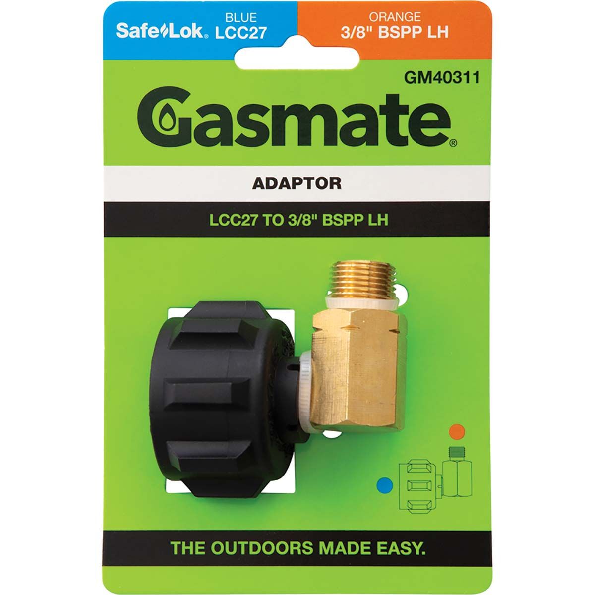 Gasmate LCC27 to 3/8" BSPP LH 90 Degree Adaptor, , bcf_hi-res