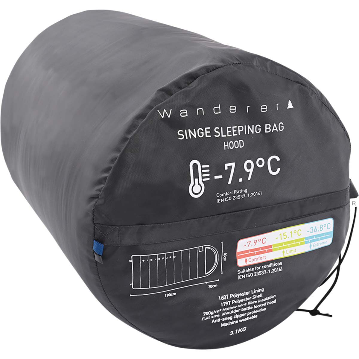 Wanderer Singe -7.9&deg; Hooded Sleeping Bag, , bcf_hi-res