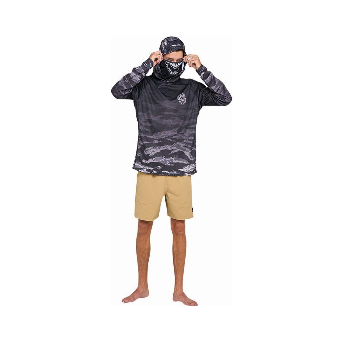 The Mad Hueys Men's Hittin&rsquo; The Jackpot Hooded Mask Fishing Shirt, Black, bcf_hi-res