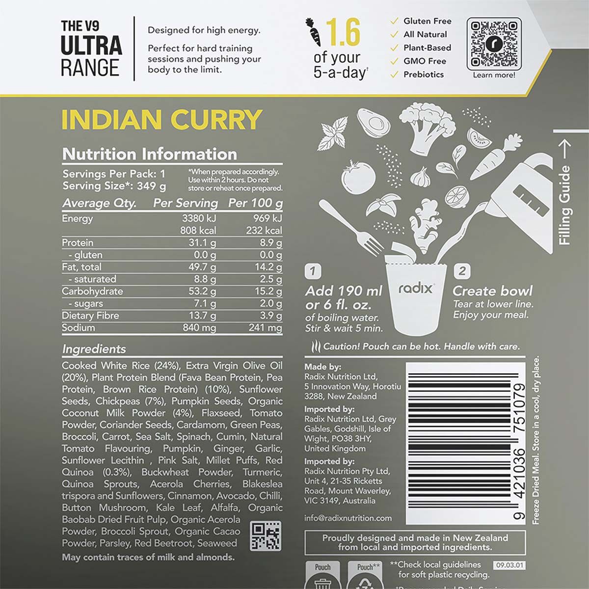 Radix Nutrition Freeze Dried Indian Curry Ultra 800kcal, , bcf_hi-res