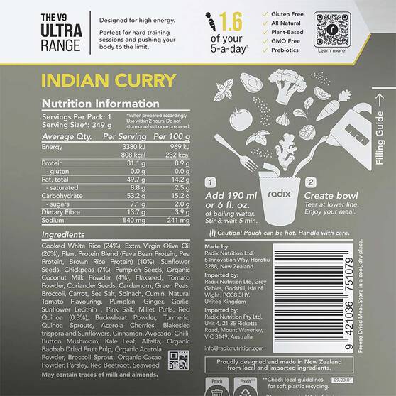 Radix Nutrition Freeze Dried Indian Curry Ultra 800kcal, , bcf_hi-res