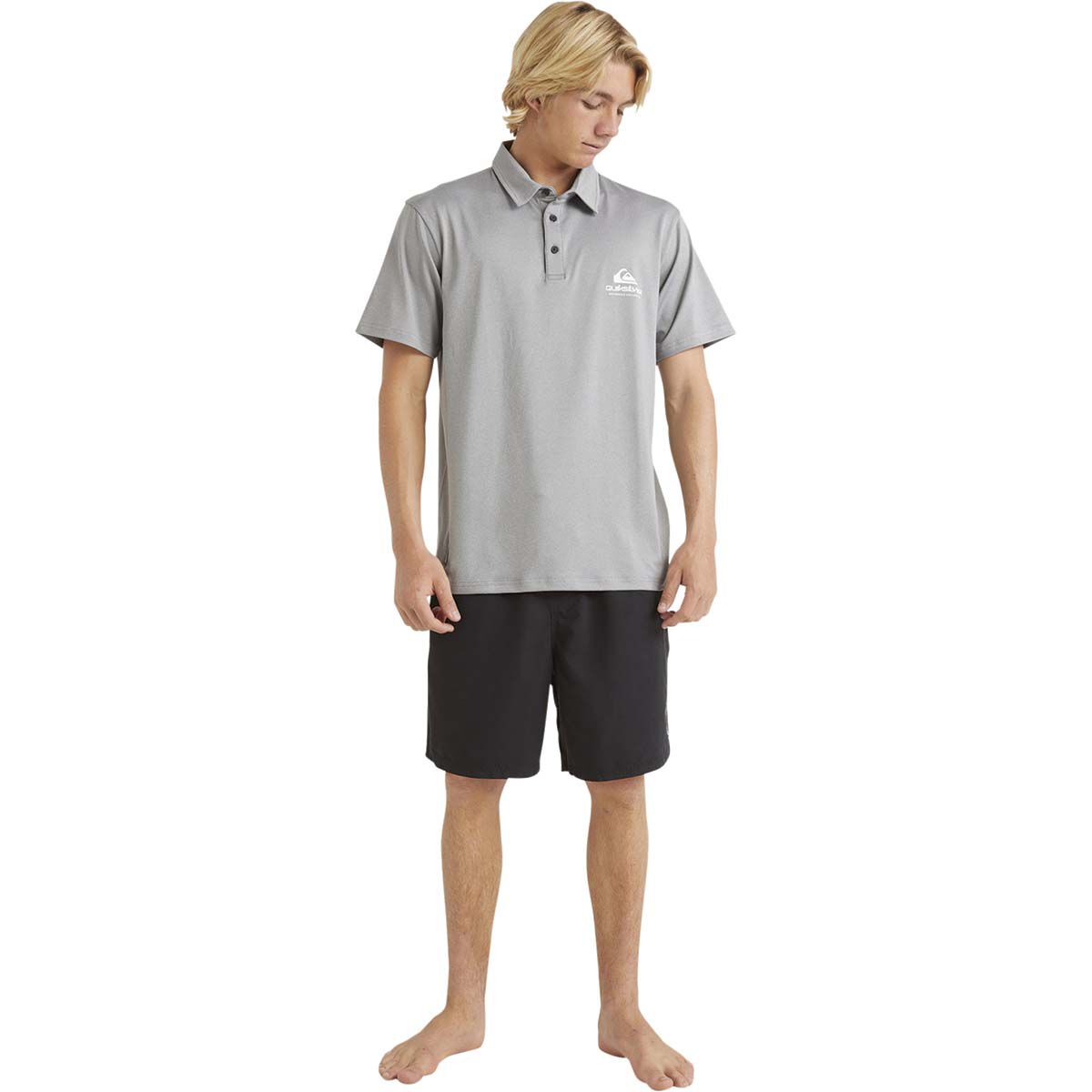 Quiksilver Men's Baitball Polo Rashie, Sharkskin, bcf_hi-res