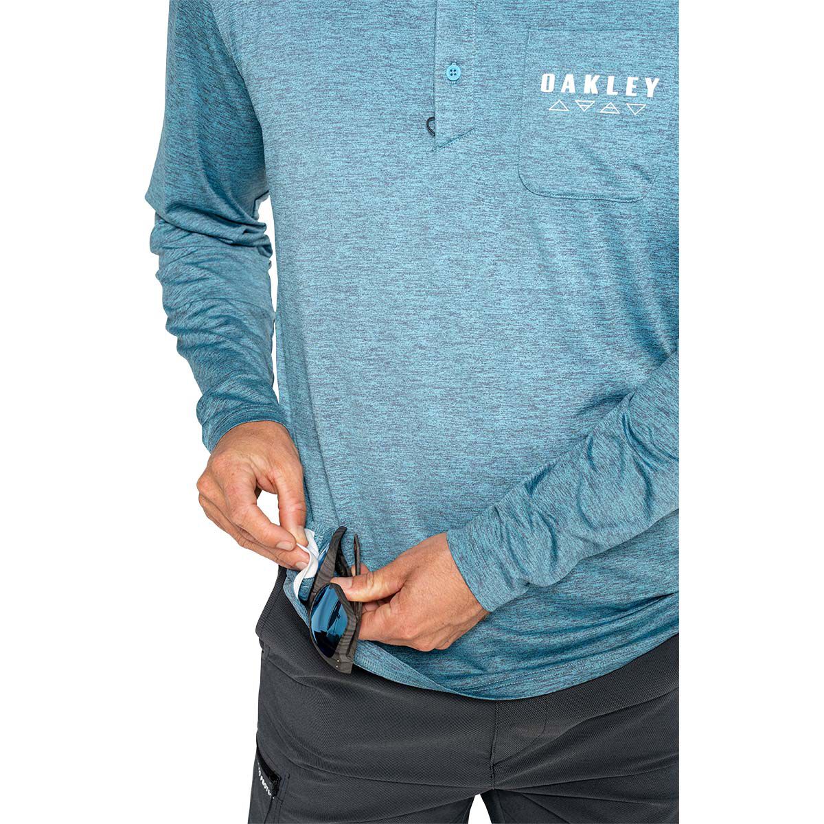 Oakley Men&rsquo;s Elements Long Sleeve Tech Polo, Bright Blue Heather, bcf_hi-res