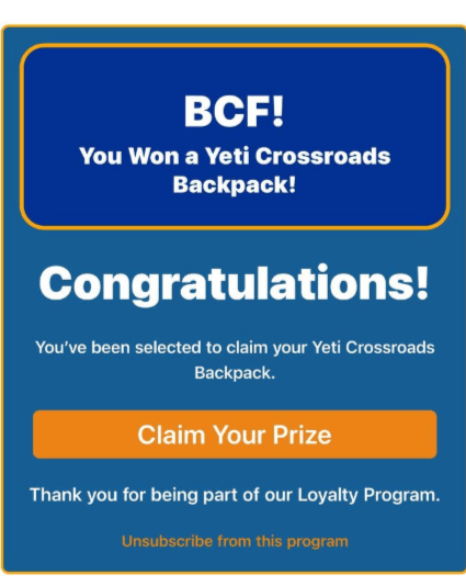 Scam YETI Claim your Prize