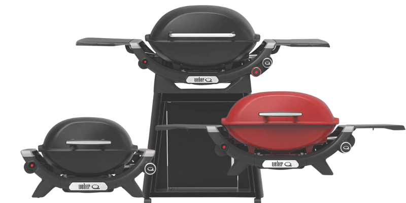 Person cooking on a Weber Q barbecue outdoors