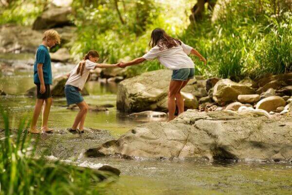 Kids playing outdoors while camping