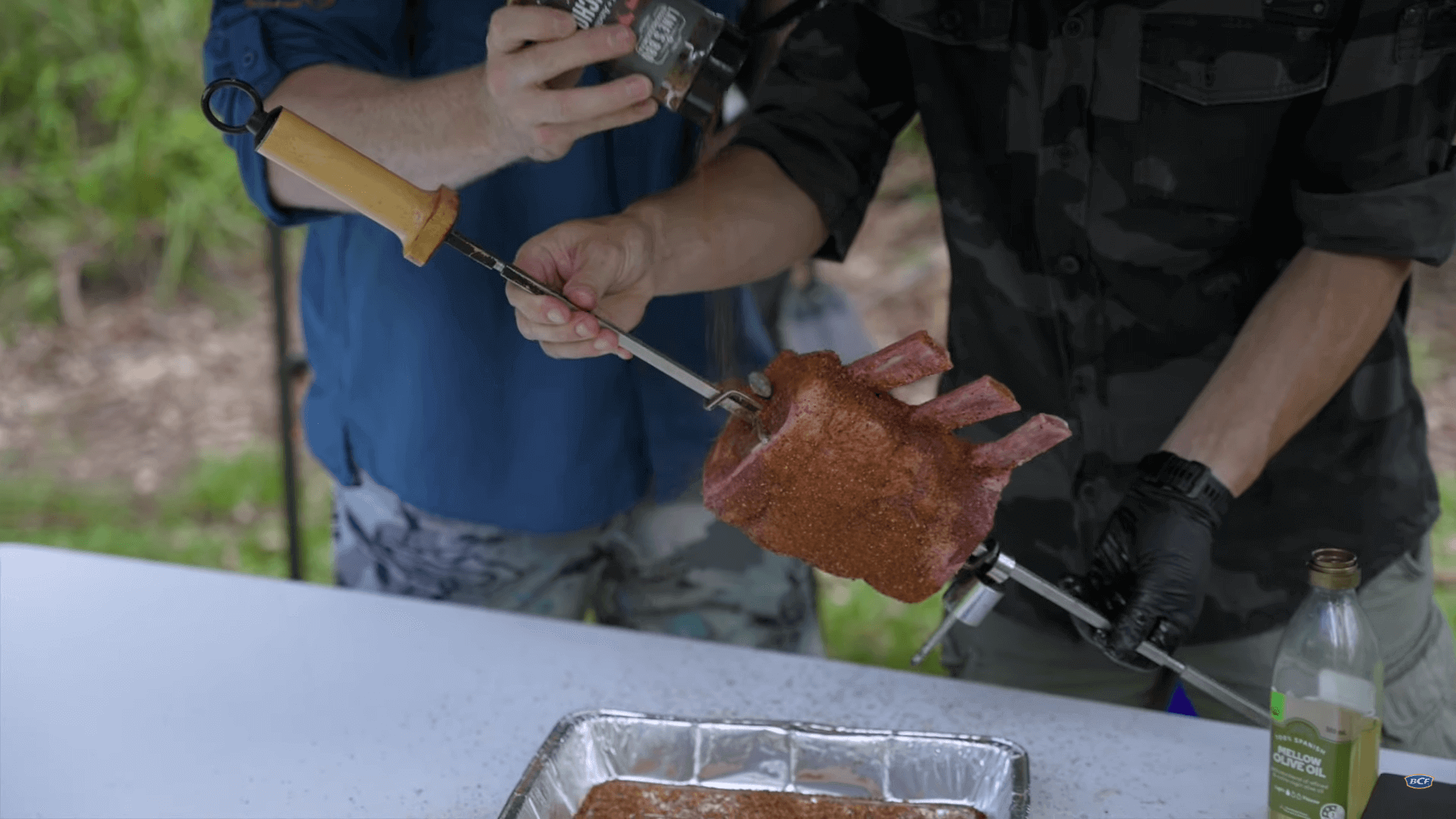 Adding oil helps the BBQ seasoning stick to the beef BBQ seasoning
