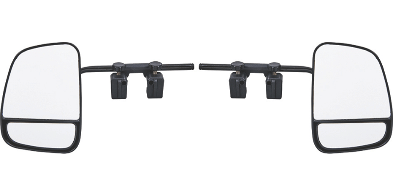 Close up of different styles of towing mirrors fitted to 4WD vehicles